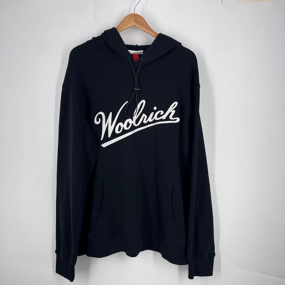Woolrich Mens Black Script Logo Pullover Hoodie Large RN17730 VN1247024
